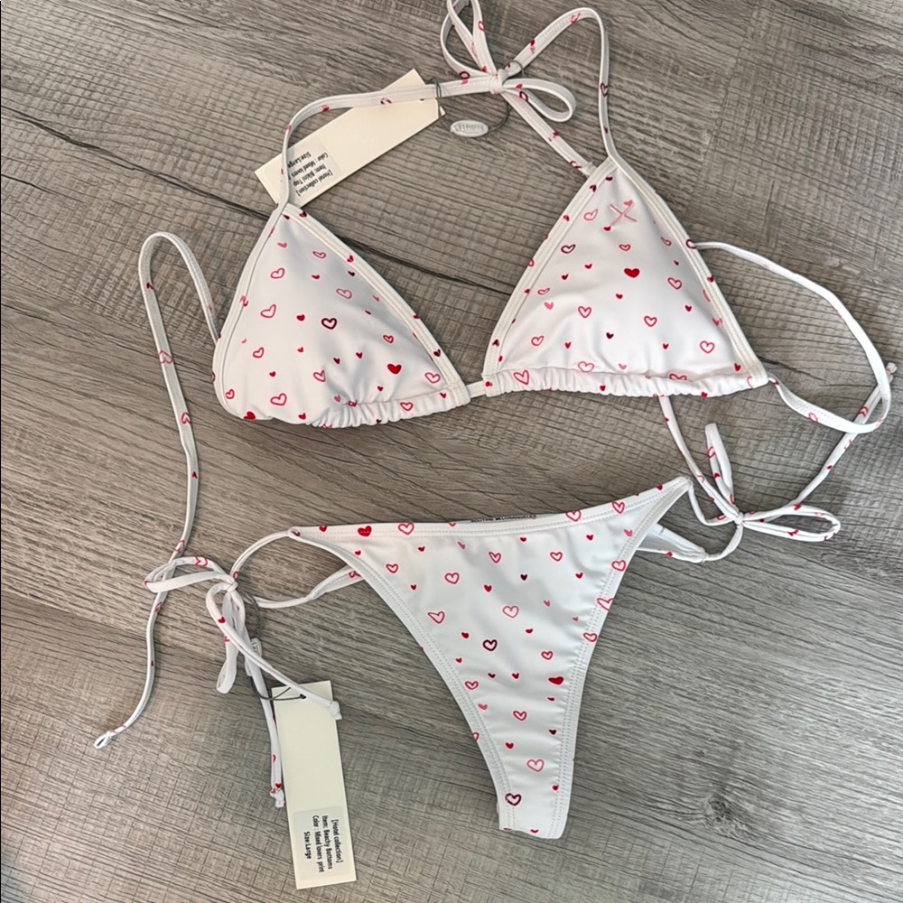 NWT Boutine LA White and Red Heart Bikini